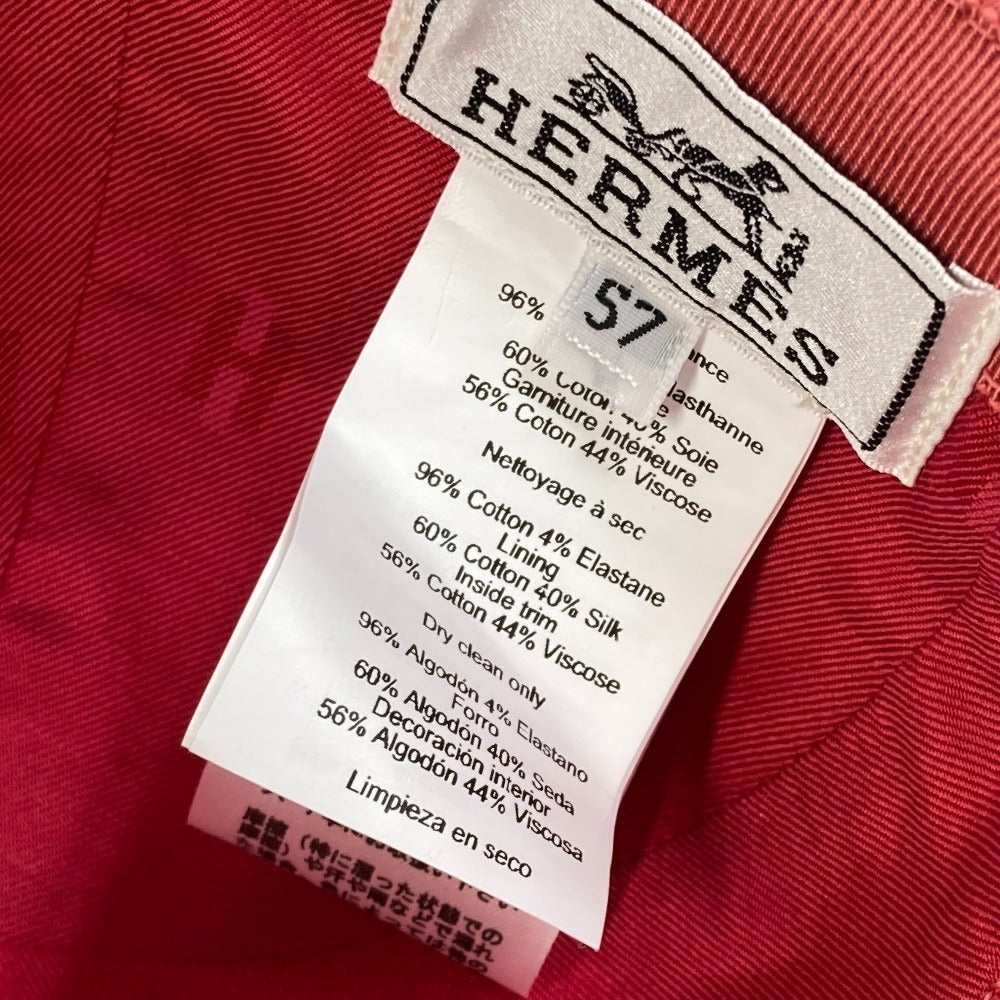 HERMES cap Cotton, Polyurethane Red logo Cap Davis H Primavera Women 57 Used Authentic