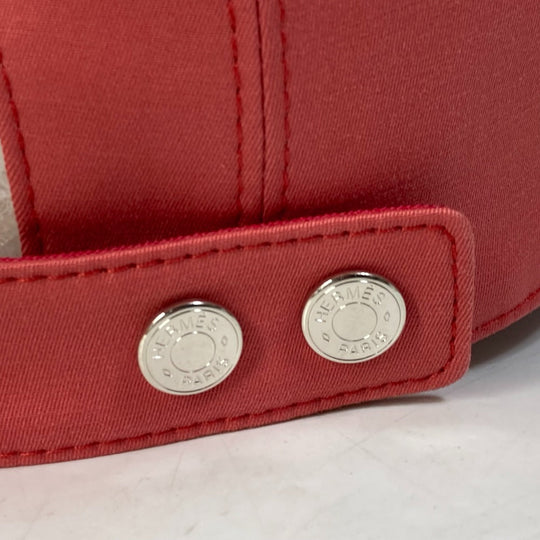 HERMES cap Cotton, Polyurethane Red logo Cap Davis H Primavera Women 57 Used Authentic