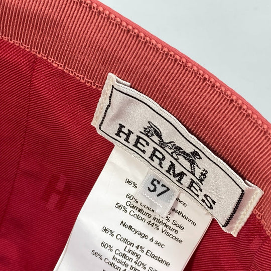 HERMES cap Cotton, Polyurethane Red logo Cap Davis H Primavera Women 57 Used Authentic