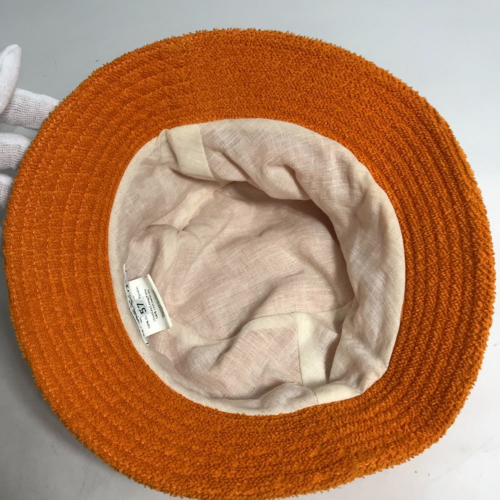 HERMES hat cotton Orange pile H logo Women 58 Used Authentic
