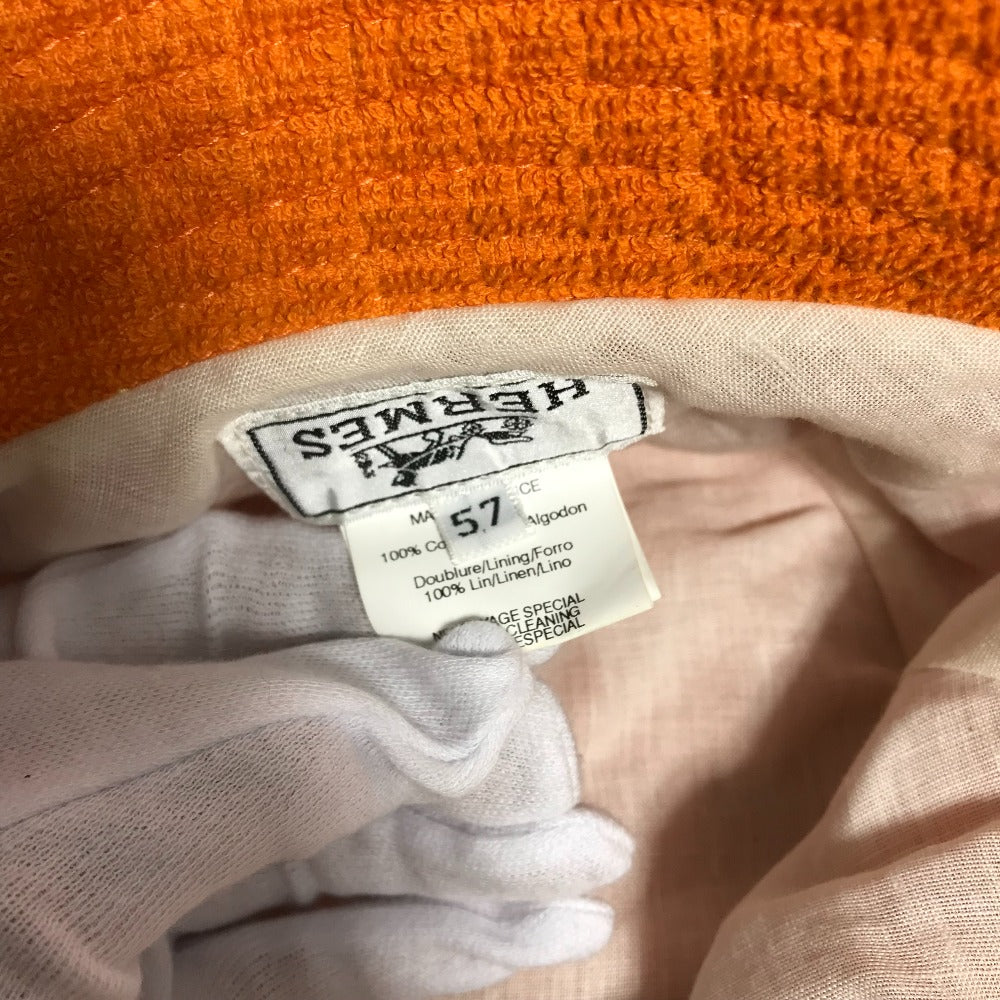 HERMES hat cotton Orange pile H logo Women 58 Used Authentic
