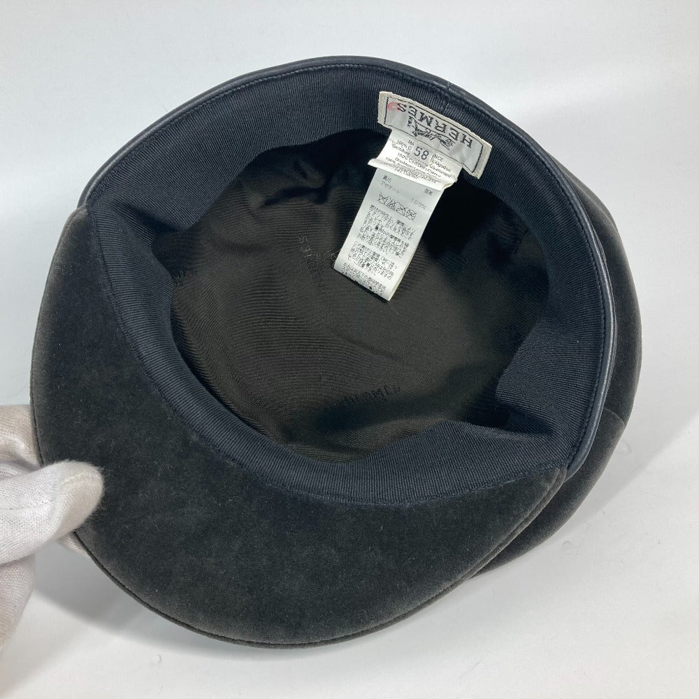 HERMES Casquette cotton black Velor Women 58 Used Authentic