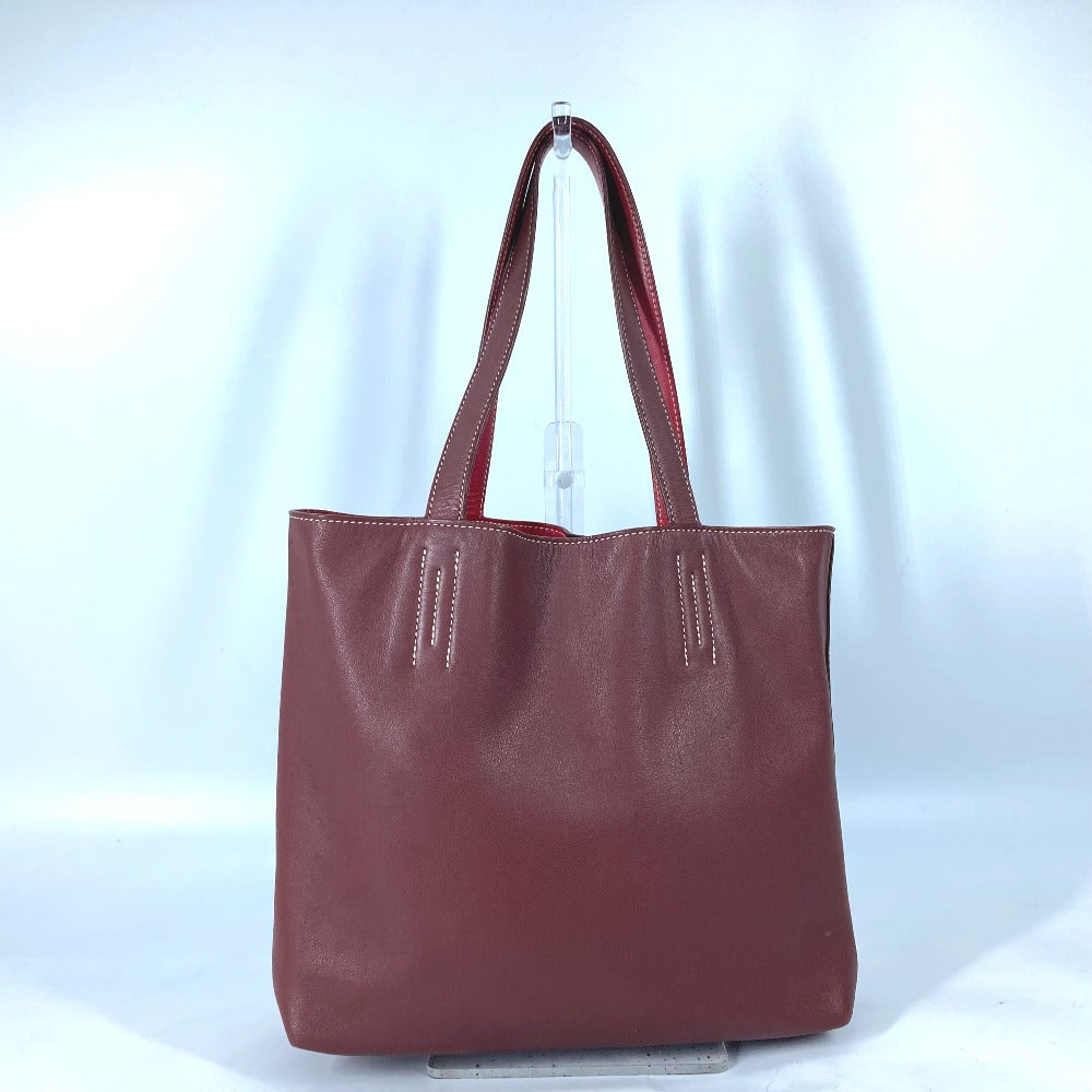 HERMES Tote Bag leather Red type Shoulder Bag Doble Sense 28 Women Used Authentic