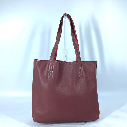 HERMES Tote Bag leather Red type Shoulder Bag Doble Sense 28 Women Used Authentic