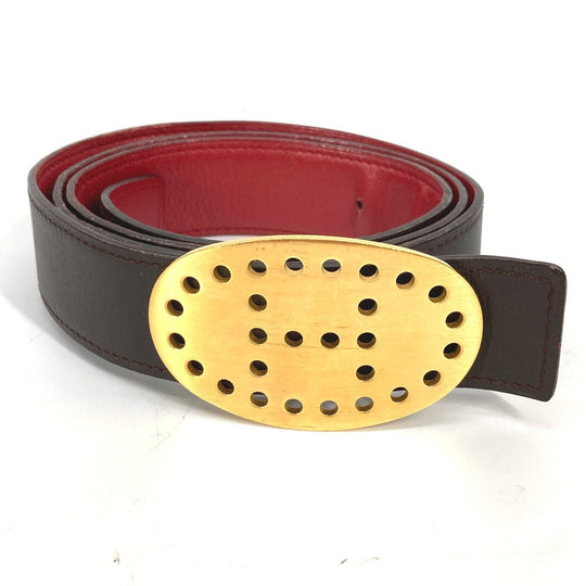 HERMES belt leather Brown By color Punching logo unisex(Unisex) 90 Used Authentic