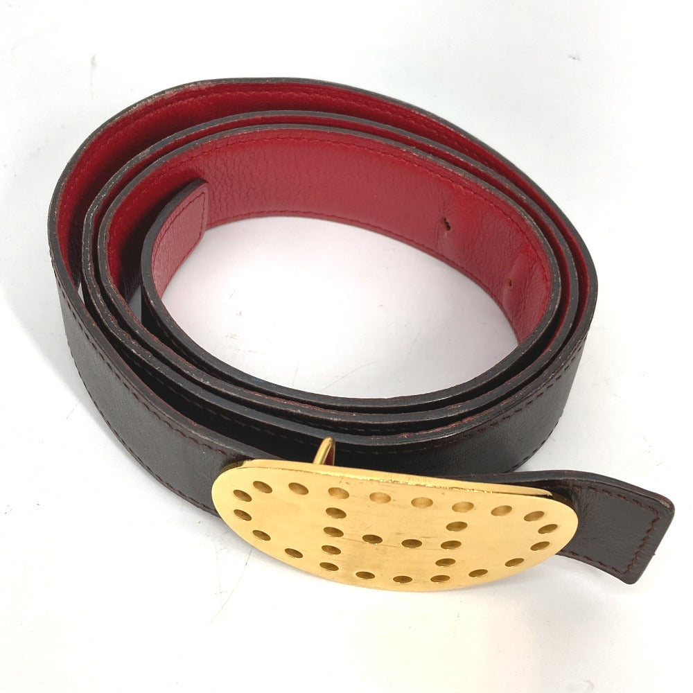 HERMES belt leather Brown By color Punching logo unisex(Unisex) 90 Used Authentic