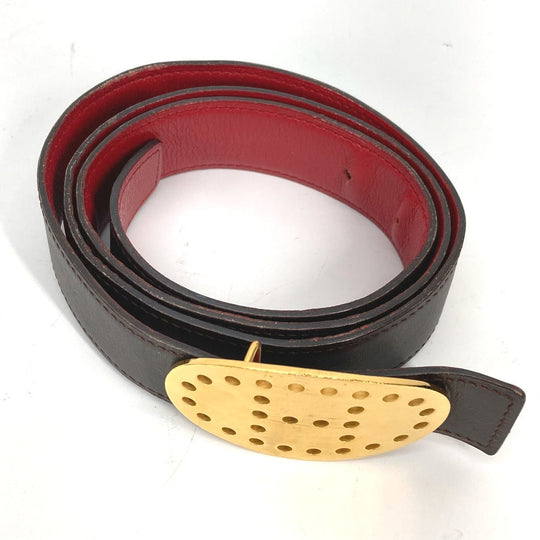 HERMES belt leather Brown By color Punching logo unisex(Unisex) 90 Used Authentic
