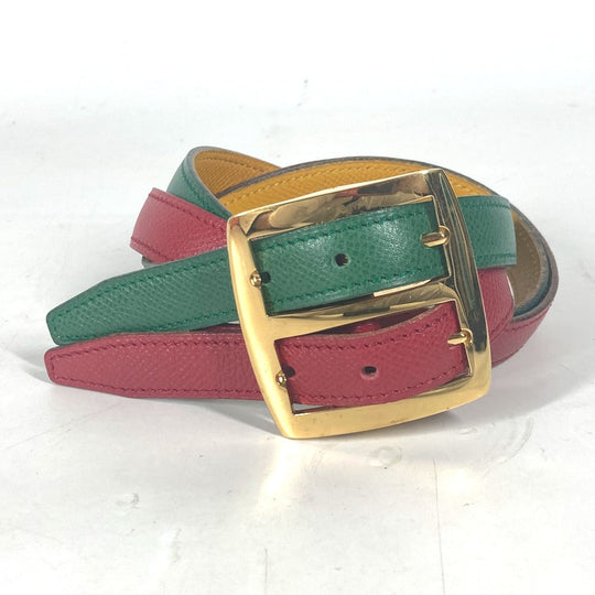 HERMES belt leather Red vintage Double Women 65 Used Authentic
