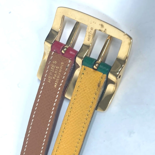 HERMES belt leather Red vintage Double Women 65 Used Authentic