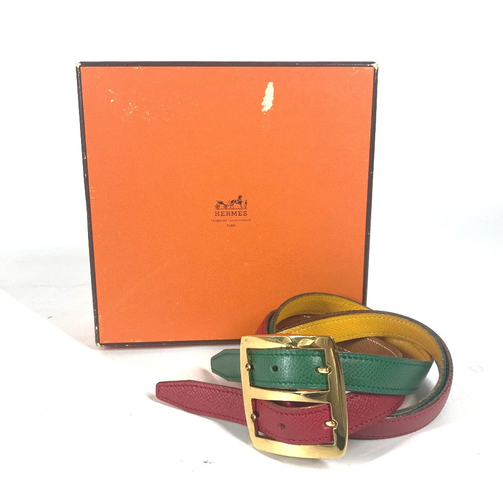 HERMES belt leather Red vintage Double Women 65 Used Authentic