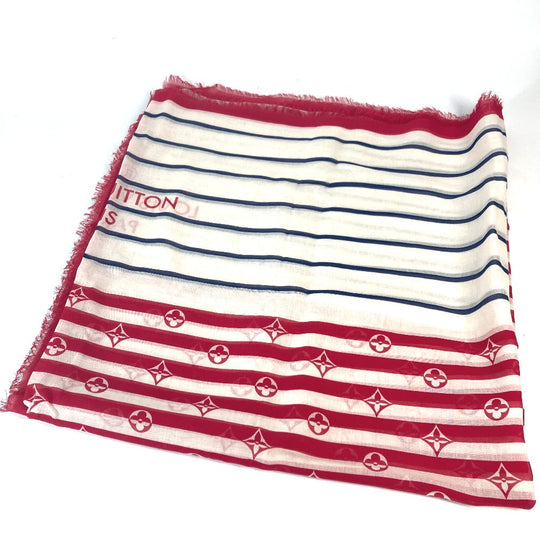 LOUIS VUITTON Stall M76193 cotton White x red LV Escal Etoile Pareo Summer Stripe Women Used Authentic