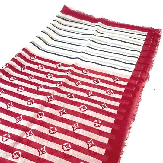 LOUIS VUITTON Stall M76193 cotton White x red LV Escal Etoile Pareo Summer Stripe Women Used Authentic