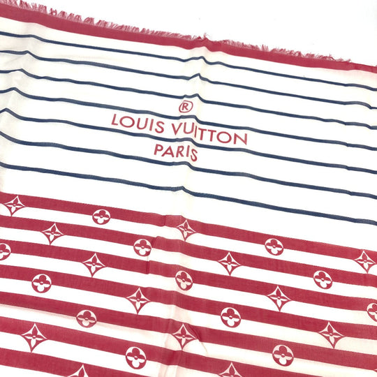 LOUIS VUITTON Stall M76193 cotton White x red LV Escal Etoile Pareo Summer Stripe Women Used Authentic
