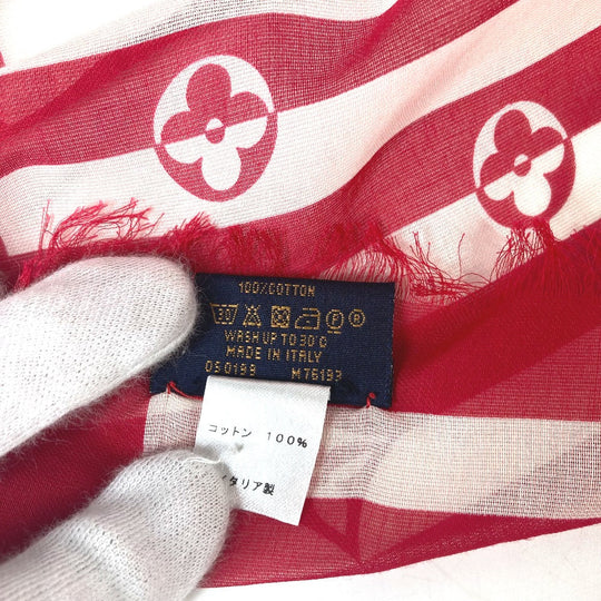LOUIS VUITTON Stall M76193 cotton White x red LV Escal Etoile Pareo Summer Stripe Women Used Authentic