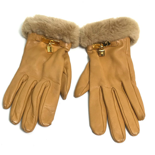 HERMES Glove leather Beige type Cadena Charm Princess Women 6.5 Used Authentic