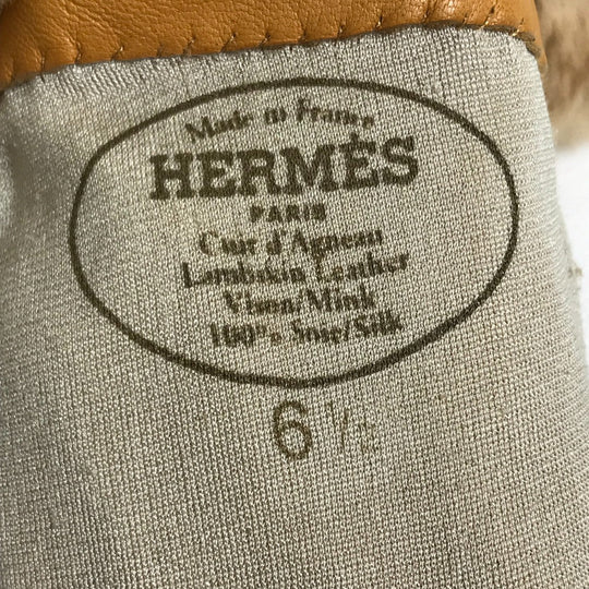 HERMES Glove leather Beige type Cadena Charm Princess Women 6.5 Used Authentic