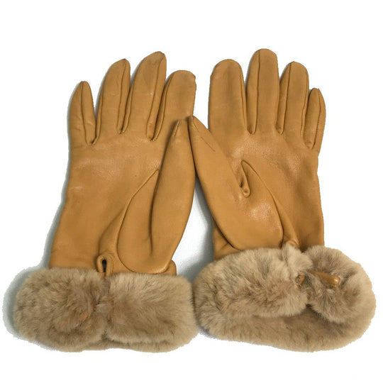 HERMES Glove leather Beige type Cadena Charm Princess Women 6.5 Used Authentic