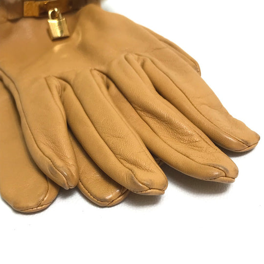 HERMES Glove leather Beige type Cadena Charm Princess Women 6.5 Used Authentic