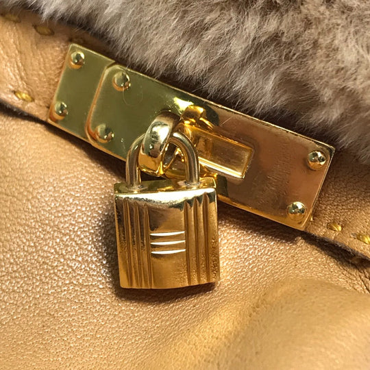 HERMES Glove leather Beige type Cadena Charm Princess Women 6.5 Used Authentic