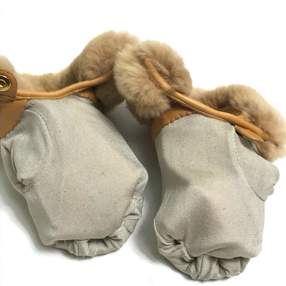 HERMES Glove leather Beige type Cadena Charm Princess Women 6.5 Used Authentic