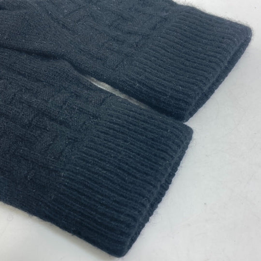 HERMES gloves cashmere black Whole pattern H logo mens L Used Authentic