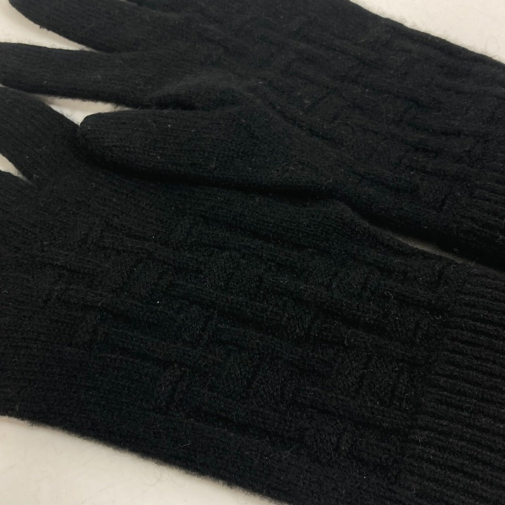 HERMES gloves cashmere black Whole pattern H logo mens L Used Authentic
