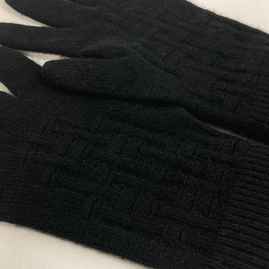 HERMES gloves cashmere black Whole pattern H logo mens L Used Authentic