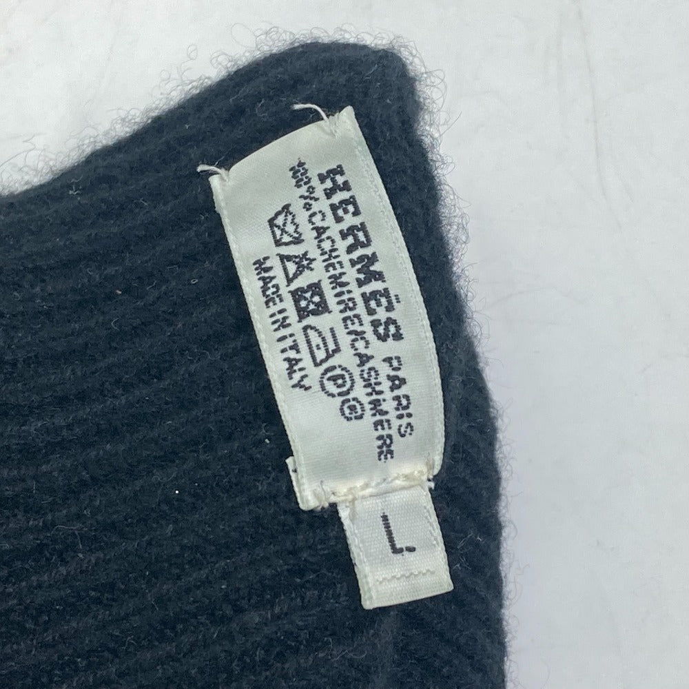 HERMES gloves cashmere black Whole pattern H logo mens L Used Authentic