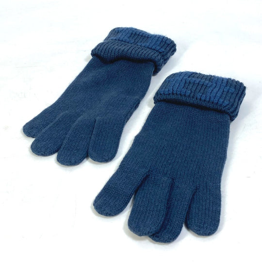 HERMES Glove cashmere blue H logo Women Used Authentic