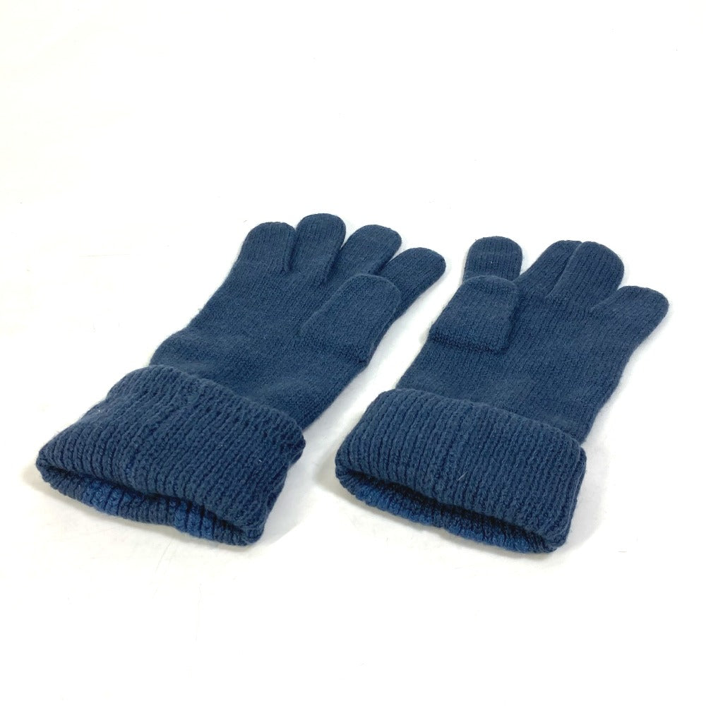 HERMES Glove cashmere blue H logo Women Used Authentic
