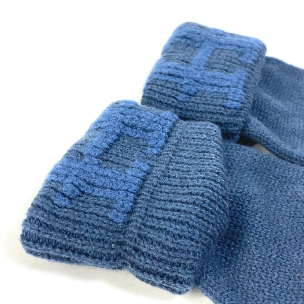 HERMES Glove cashmere blue H logo Women Used Authentic
