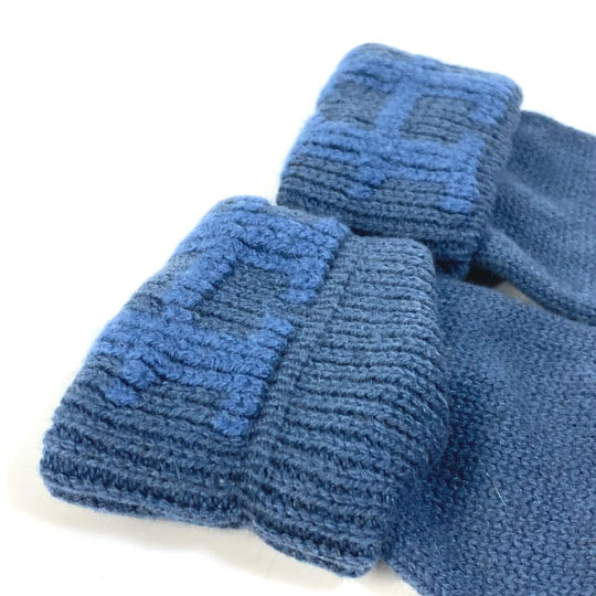 HERMES Glove cashmere blue H logo Women Used Authentic