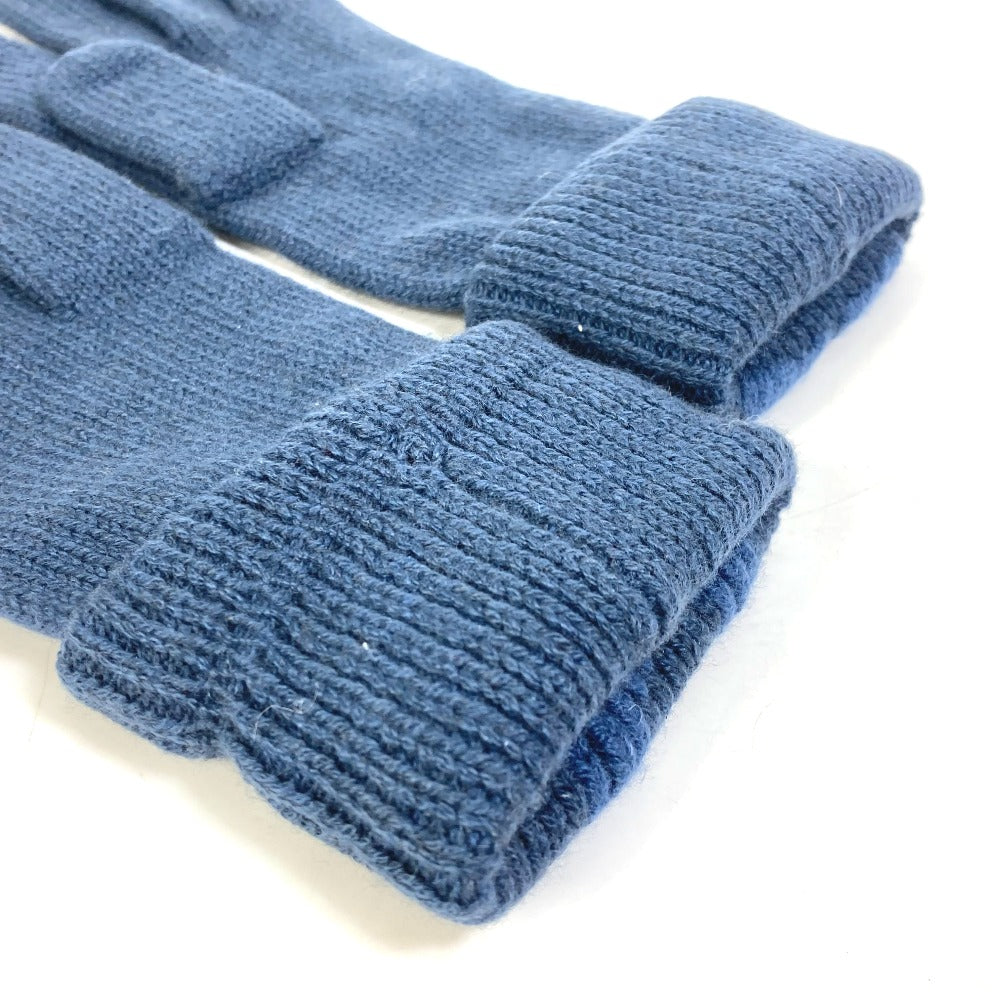 HERMES Glove cashmere blue H logo Women Used Authentic
