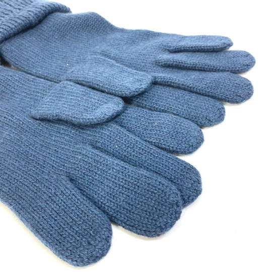 HERMES Glove cashmere blue H logo Women Used Authentic