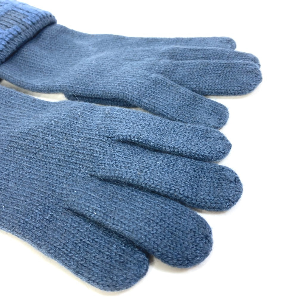 HERMES Glove cashmere blue H logo Women Used Authentic