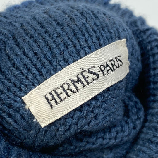 HERMES Glove cashmere blue H logo Women Used Authentic