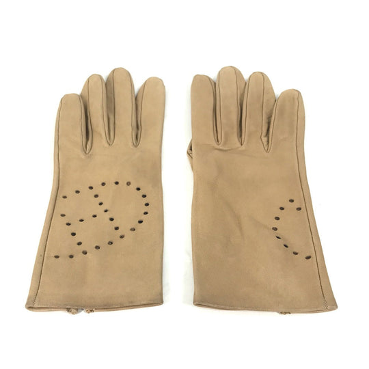 HERMES gloves leather beige Punching logo Women 7 Used Authentic