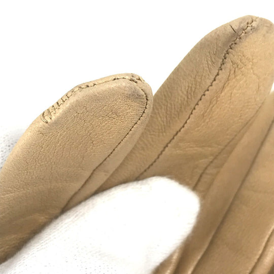 HERMES gloves leather beige Punching logo Women 7 Used Authentic