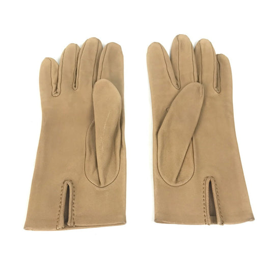 HERMES gloves leather beige Punching logo Women 7 Used Authentic