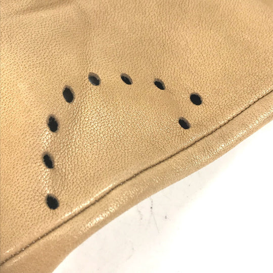 HERMES gloves leather beige Punching logo Women 7 Used Authentic