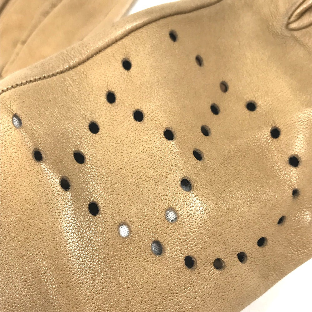 HERMES gloves leather beige Punching logo Women 7 Used Authentic