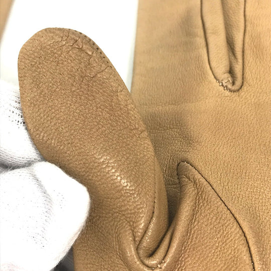HERMES gloves leather beige Punching logo Women 7 Used Authentic
