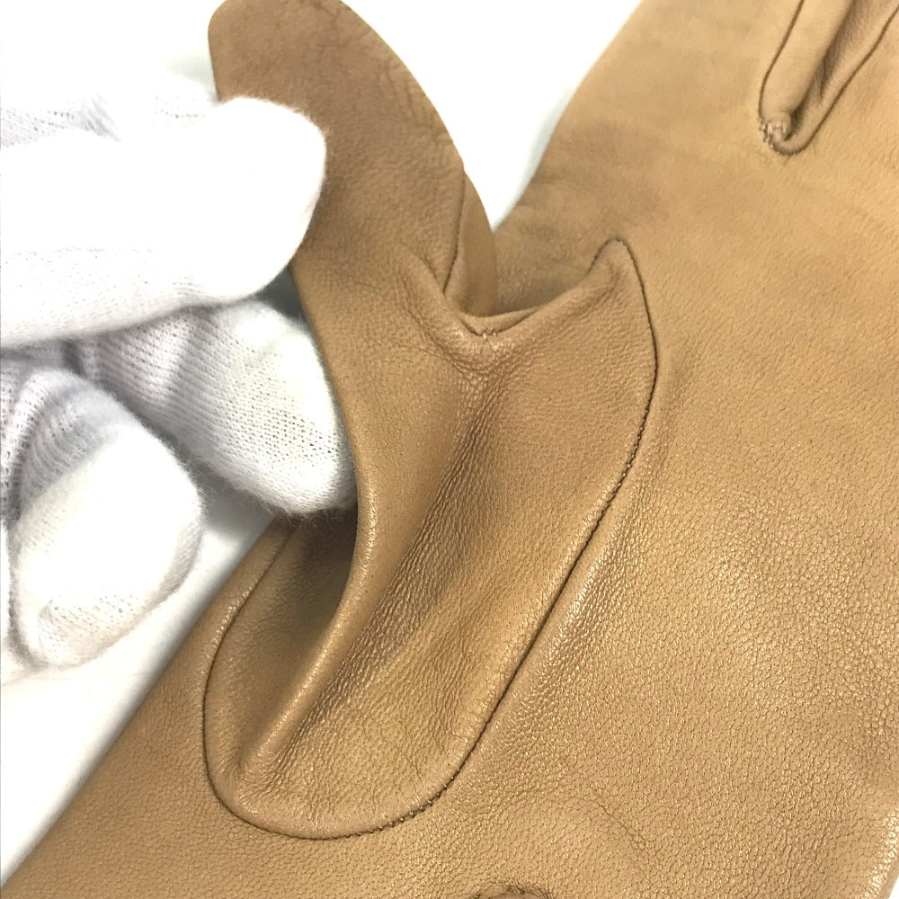 HERMES gloves leather beige Punching logo Women 7 Used Authentic
