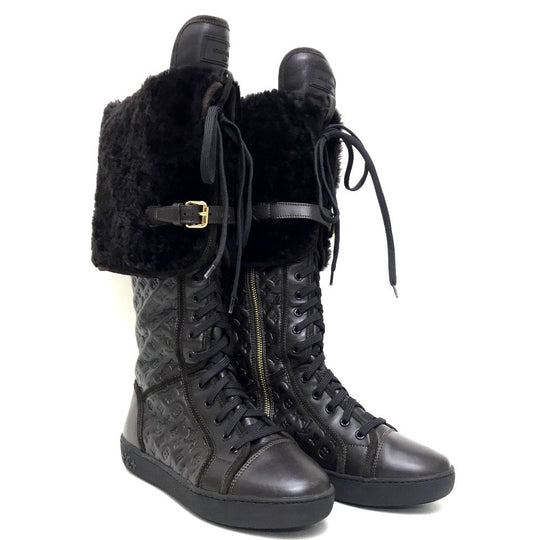 LOUIS VUITTON boots leather Brown polka LV embossing Women 35.5 Used Authentic
