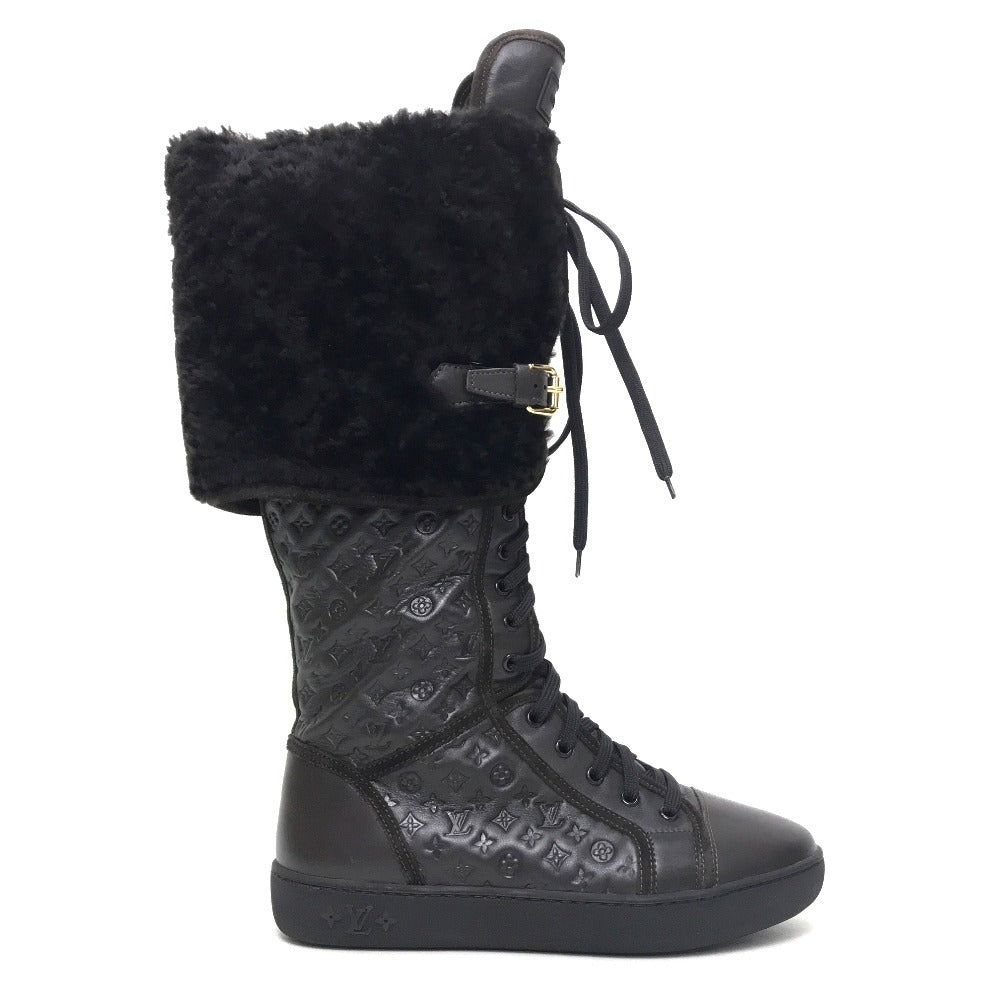 LOUIS VUITTON boots leather Brown polka LV embossing Women 35.5 Used Authentic