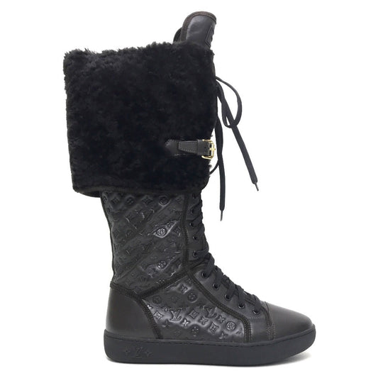 LOUIS VUITTON boots leather Brown polka LV embossing Women 35.5 Used Authentic
