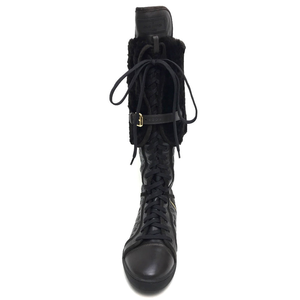 LOUIS VUITTON boots leather Brown polka LV embossing Women 35.5 Used Authentic