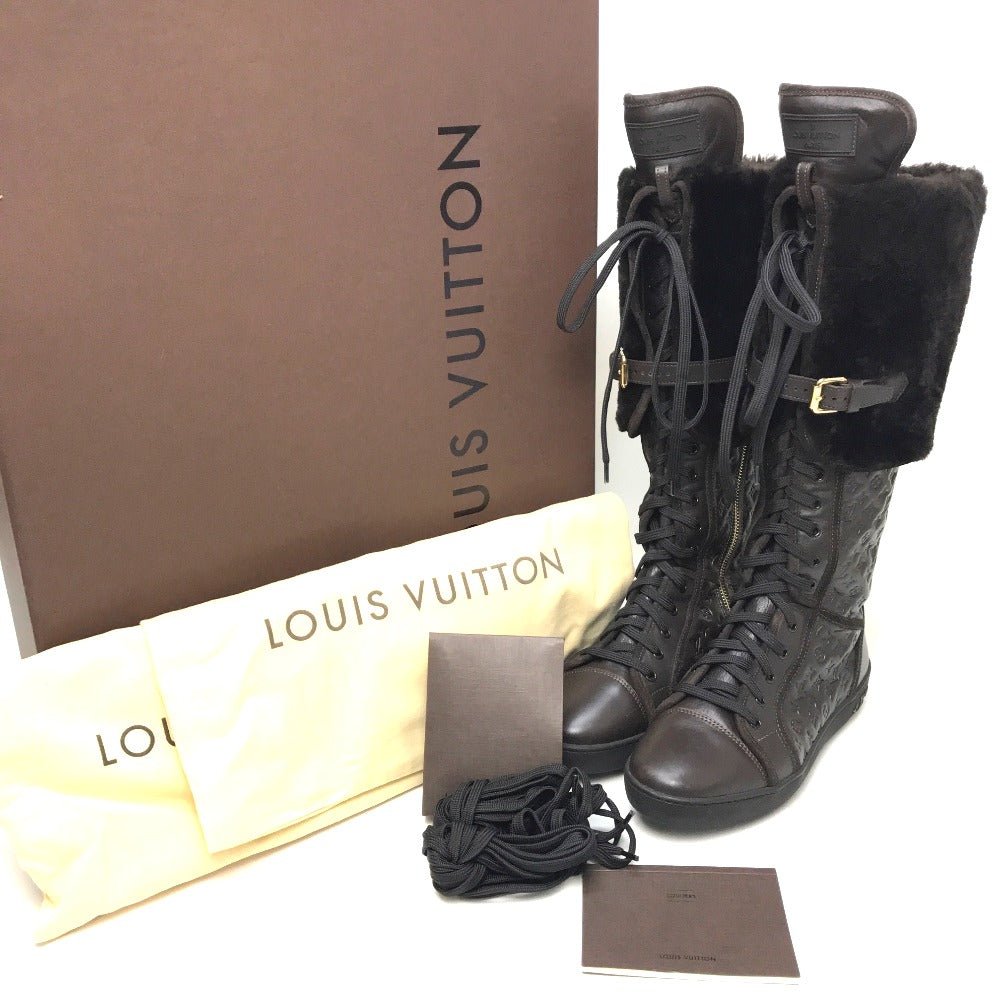 LOUIS VUITTON boots leather Brown polka LV embossing Women 35.5 Used Authentic