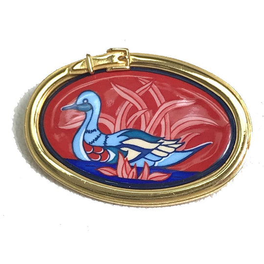 HERMES Brooch Gold Plated Gold x red Bird bird motif Women Used Authentic