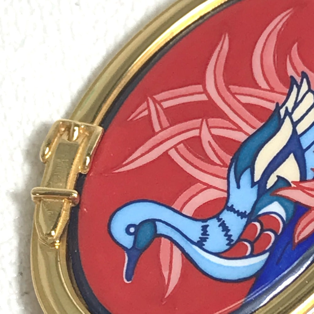 HERMES Brooch Gold Plated Gold x red Bird bird motif Women Used Authentic